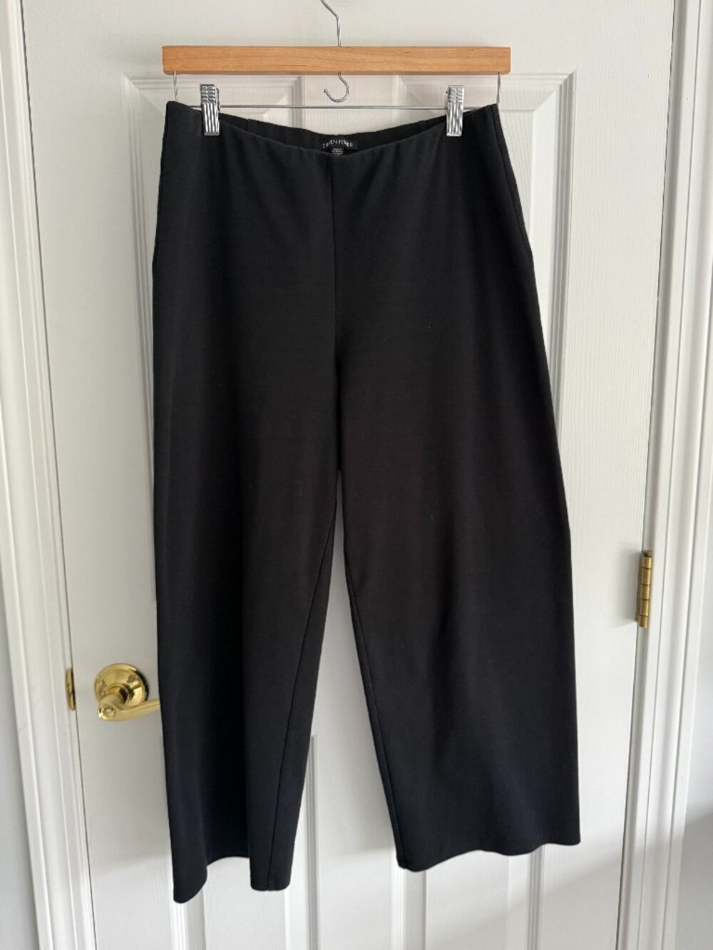 Eileen Fisher Black Ponte Knit Straight Cropped Pants, Black, Small